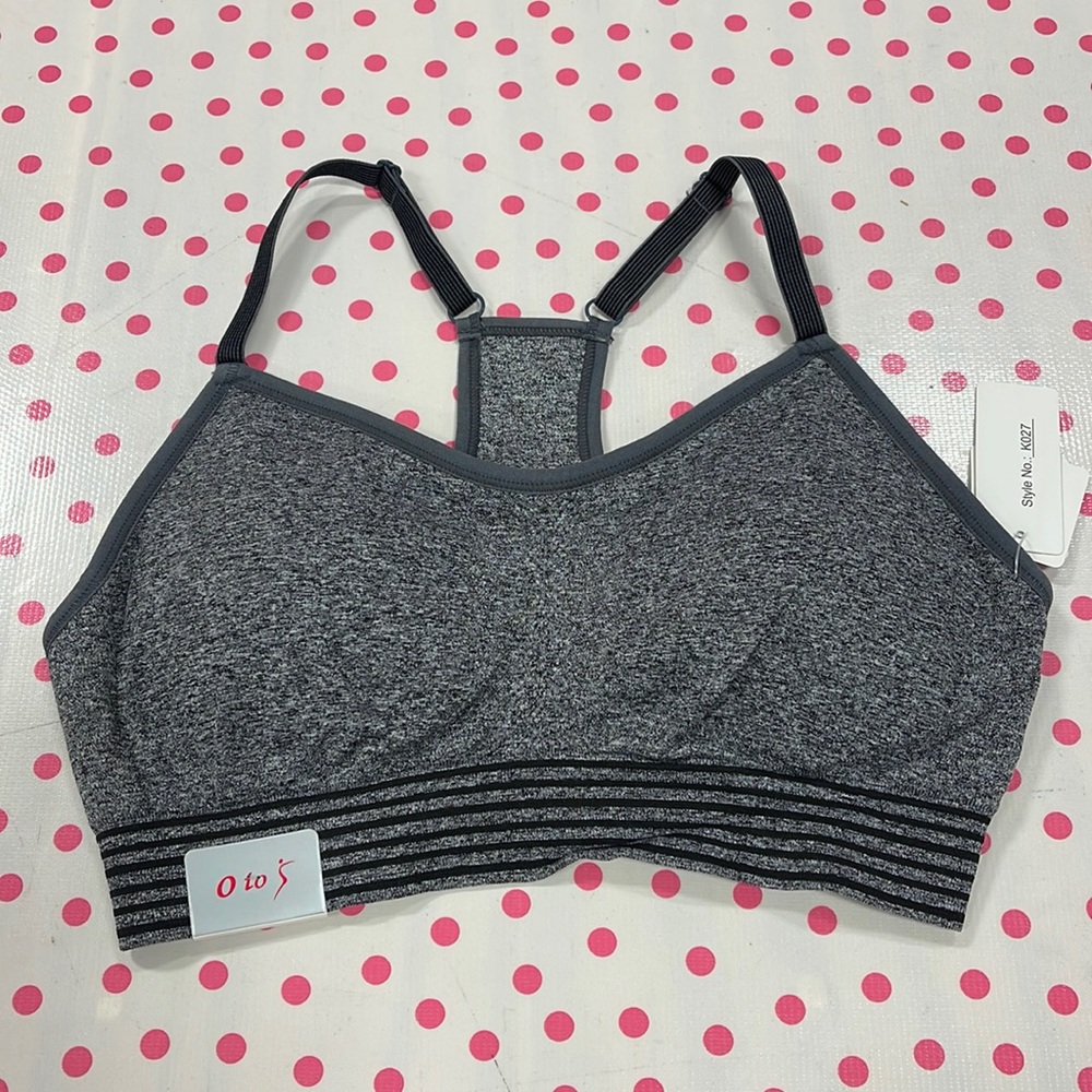 Sports bra, L/XL RUNS SMALL, heathered gray, built in foam cups